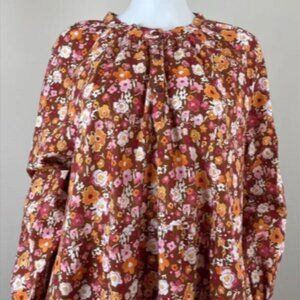 Lacausa Keyla Women Size L Disty Floral Cotton Pullover Pocket NEW Dress Peasant